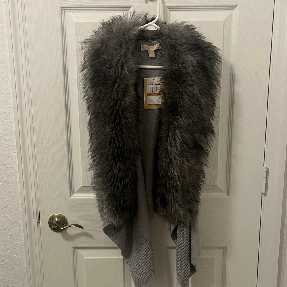 Michael Kors Pearl Heather Faux Fur Collared Vest